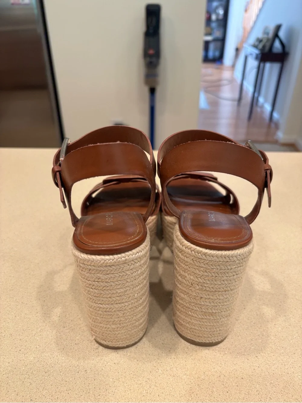 Marc Fisher Brown Leather Espadrille Platform Wedges